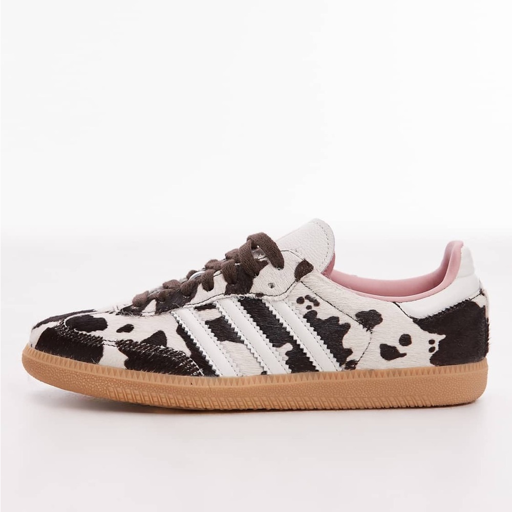 adidas Women's Cow Print Gazelle Sneakers in Black and White with Gum Sole